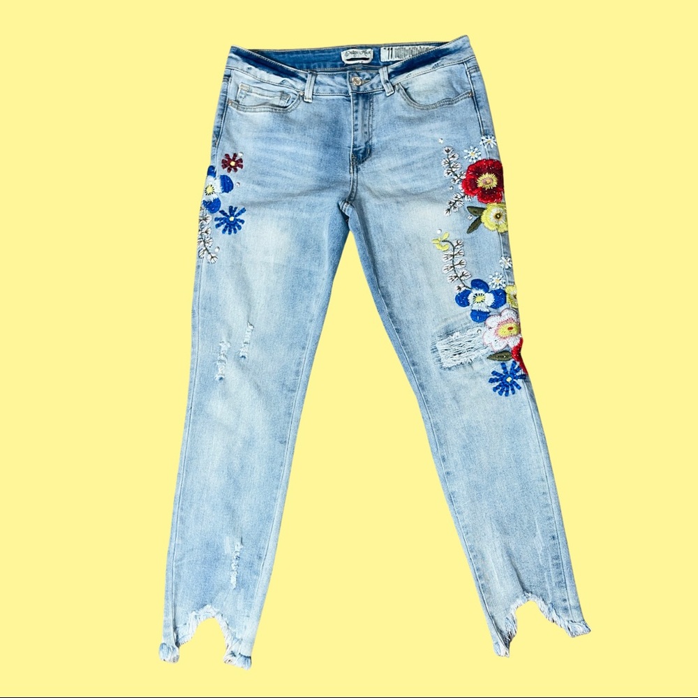 Y2k Floral Rhinestone Skinny Jeans by Indigo Rein